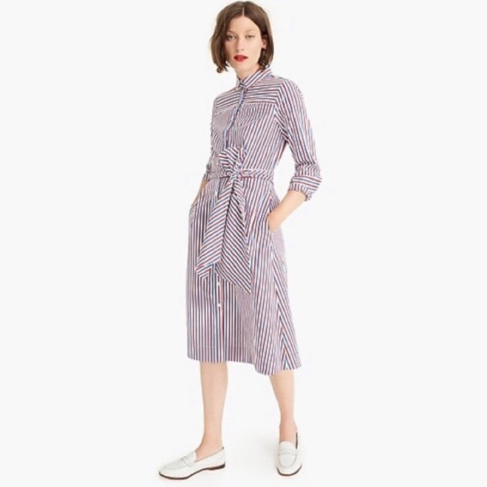 J Crew Belted Striped Midi Button Dress